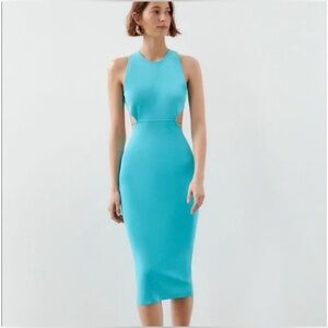Zara Turquoise Knit Backless Dress NEW